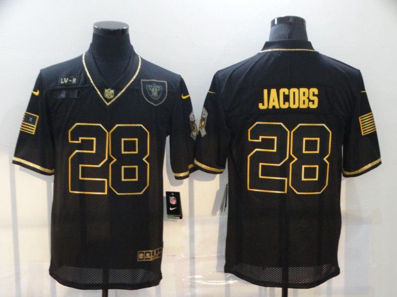Men Oakland Raiders 28 Jacobs Black Retro Gold Lettering 2020 Nike NFL Jersey
